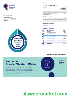 Australia Greater Western Water business utility bill template in